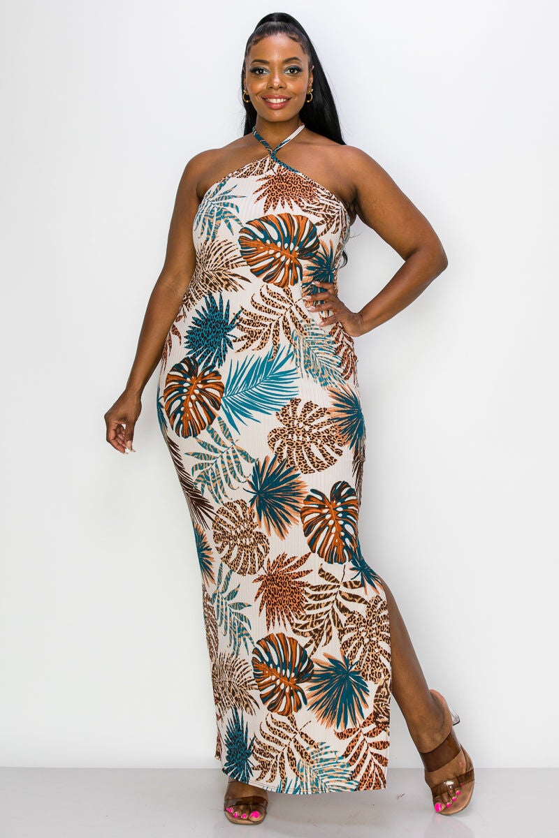 MALIA HALTER NECK MAXI DRESS, TaupeTeal / Taupe, alternate image number 2
