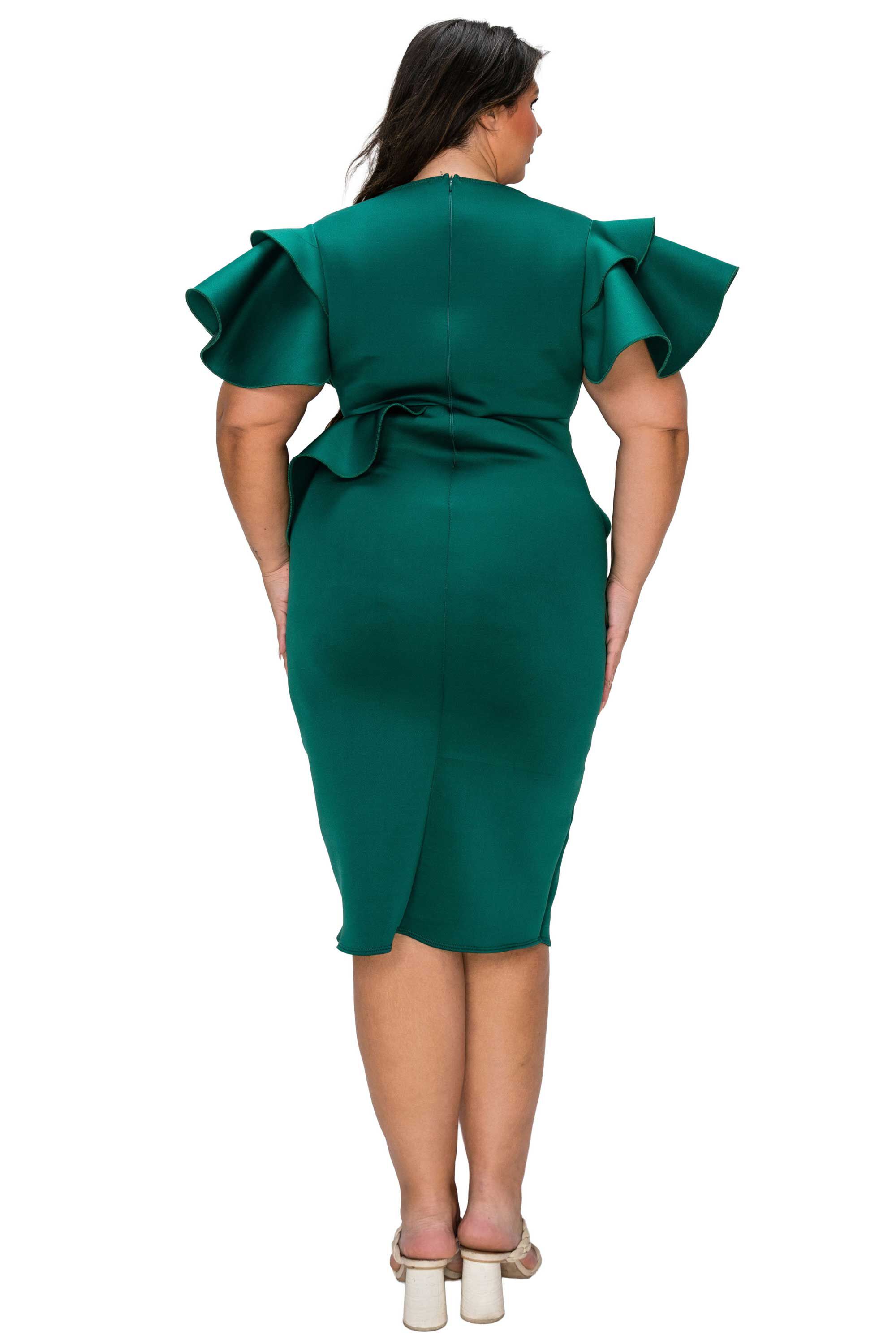 Kira Neoprene Peplum Dress, Hunter Green / Hunter Green, alternate image number 2
