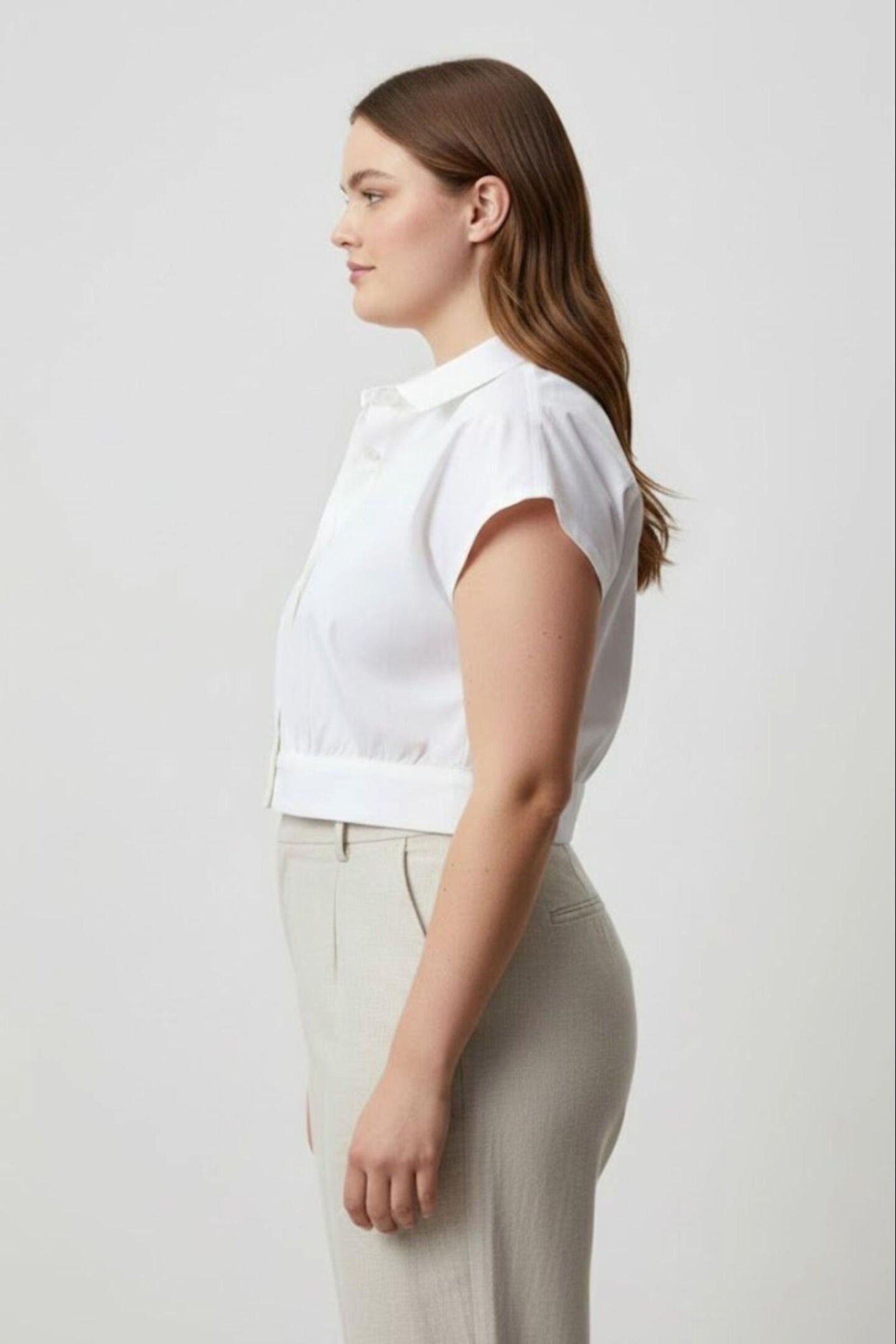 Oversized Crop Shirt, Shell Offwhite / White, alternate image number 3