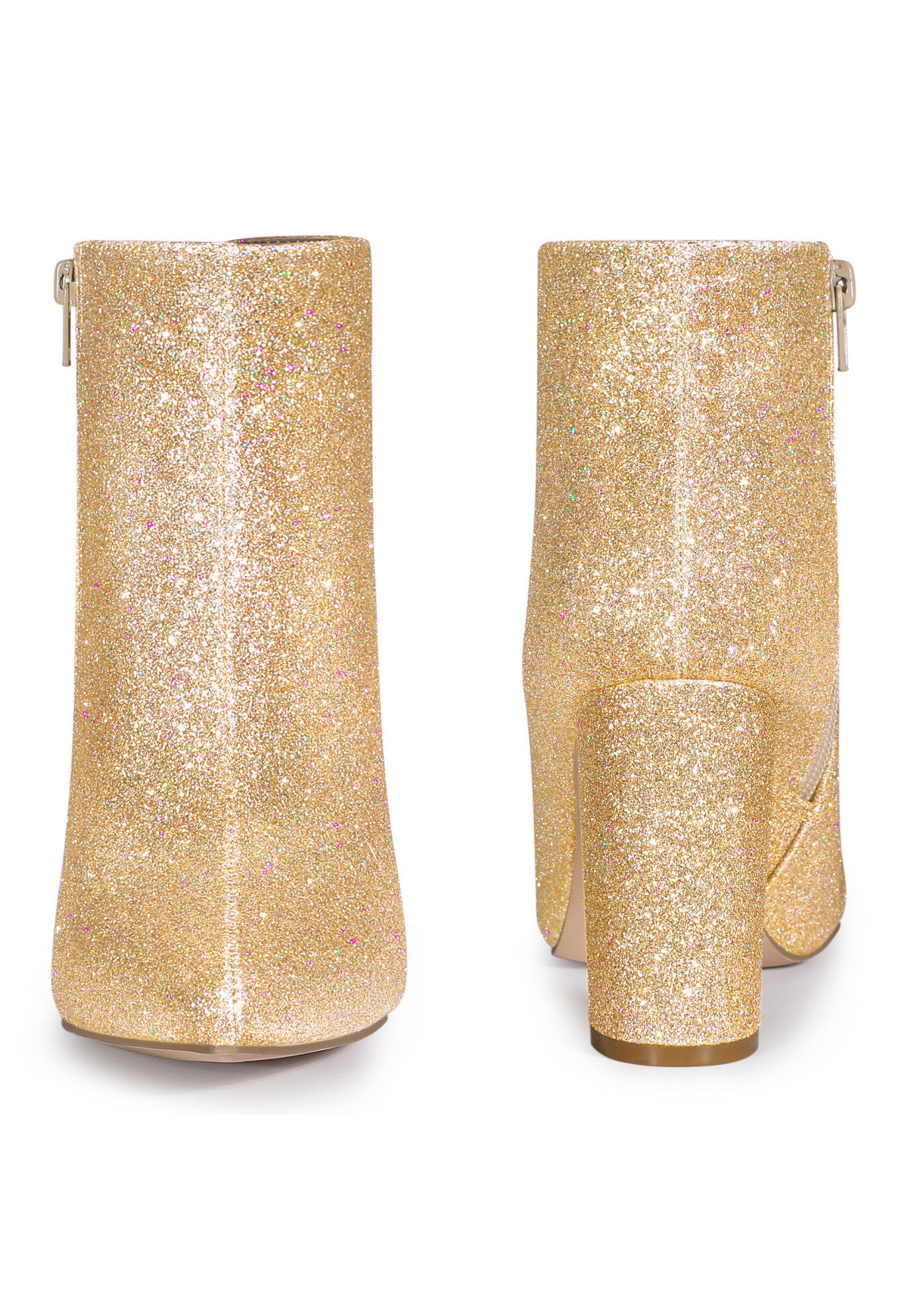 Glitter Pointed Toe Chunky Heels Sparkly Booties, Gold / Gold, alternate image number 1