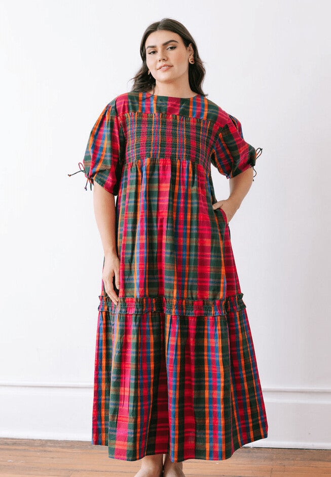 Que Paso Plaid Katrin Dress, Plaid Multi / Hunter Green, hi-res image number 0