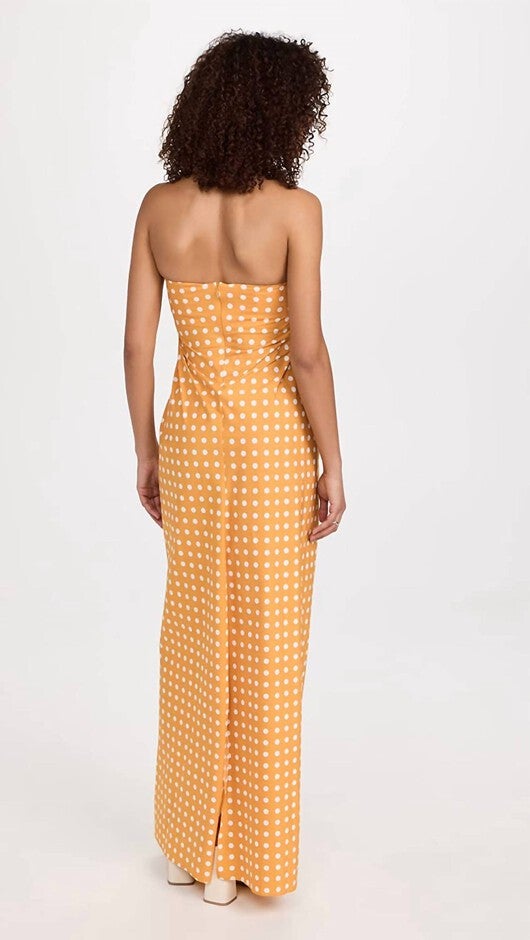 KAIA POLKA DOT STRAPLESS MAXI DRESS IN MUSTARD, Mustard / Yellow, alternate image number null