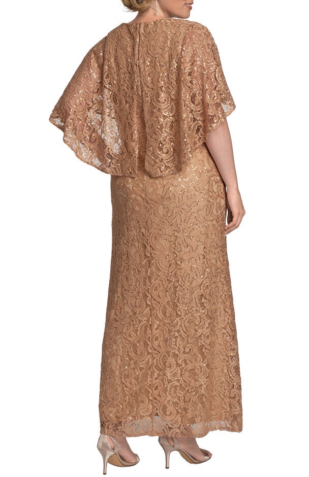 Celestial Cape Sleeve Gown, CHAMPAGNE / Gold, alternate image number null