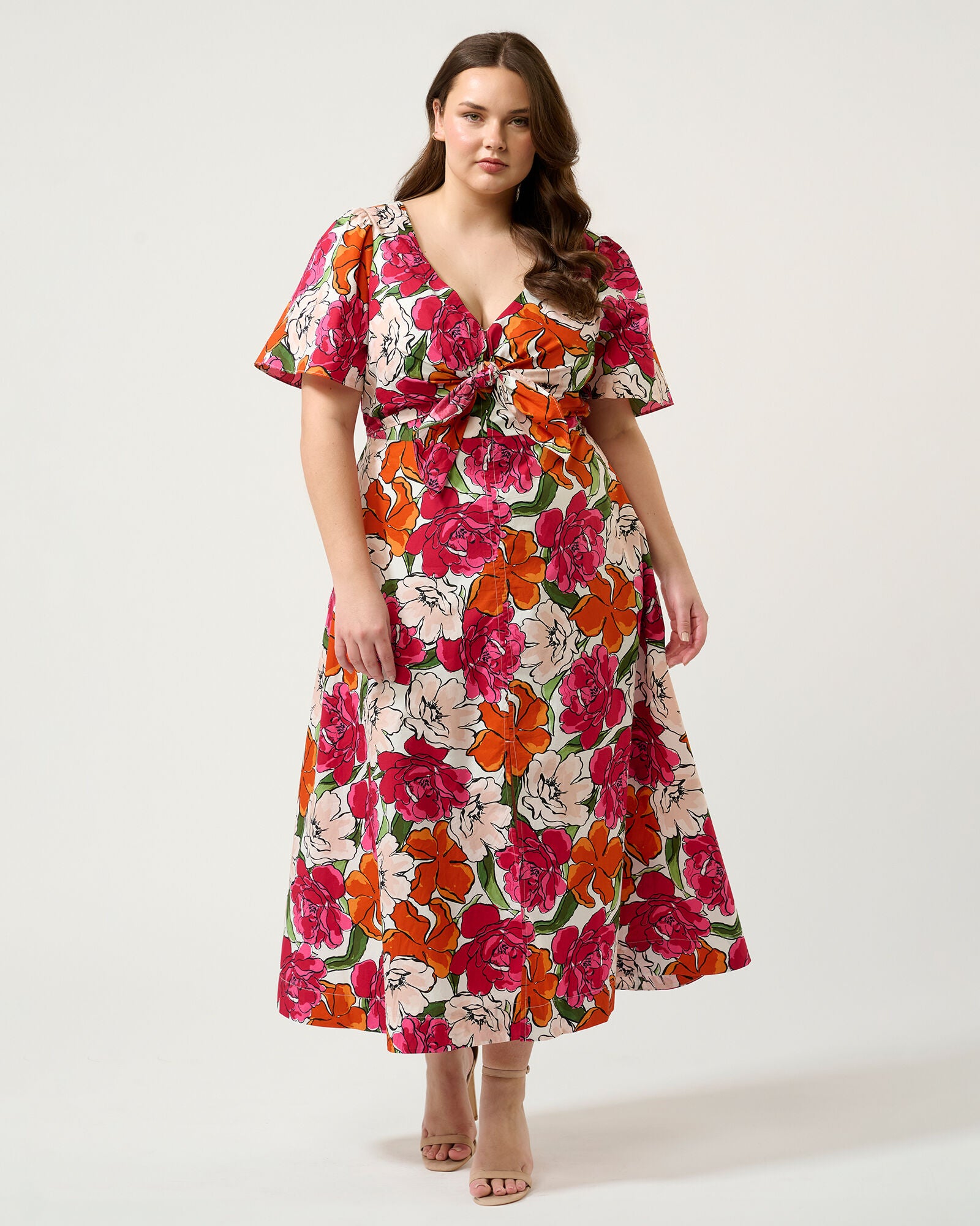 Nadja Midi Dress, Orange Print / Orange, alternate image number 2