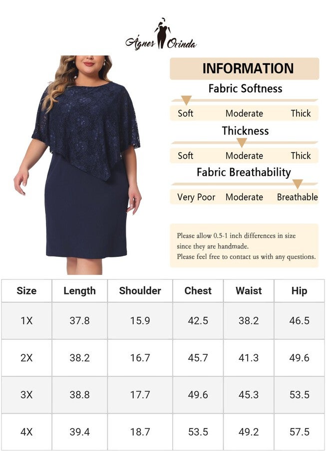 Lace Overlay Bodycon Pencil Cape Dress, Dark Blue / Navy, alternate image number 4