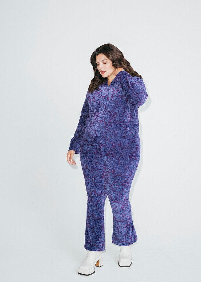 Floral Cropped Hoodie, Blue / Royal Blue, alternate image number 2