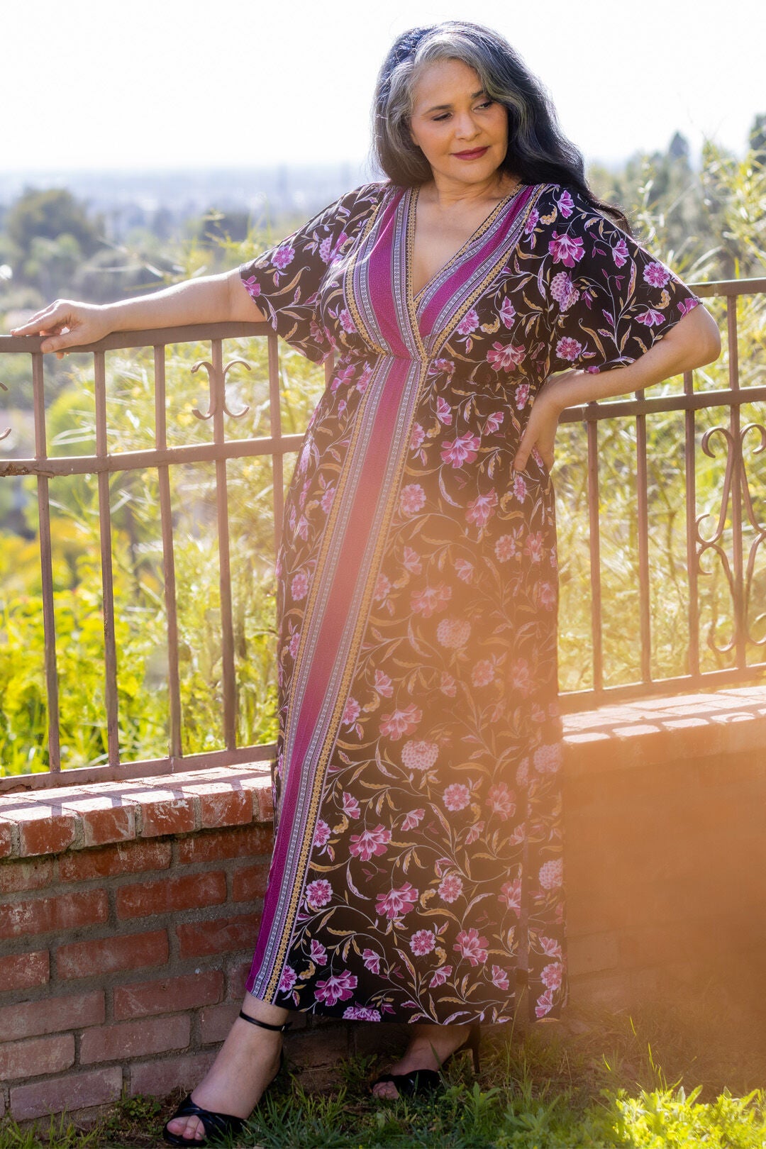 Wanderlust Border Print Maxi Dress, Mauve Border Print / Black, alternate image number 5