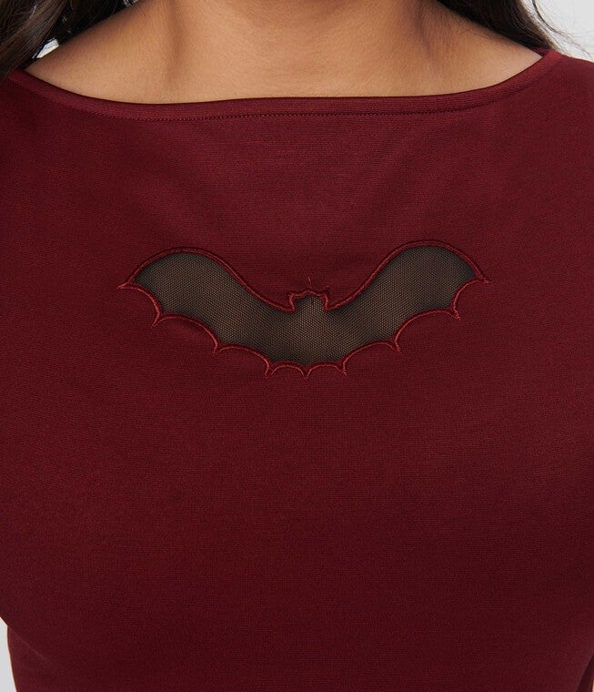 Unique Vintage Burgundy & Bat Cutout Gracie Top, Burgundy / Burgundy, alternate image number 3