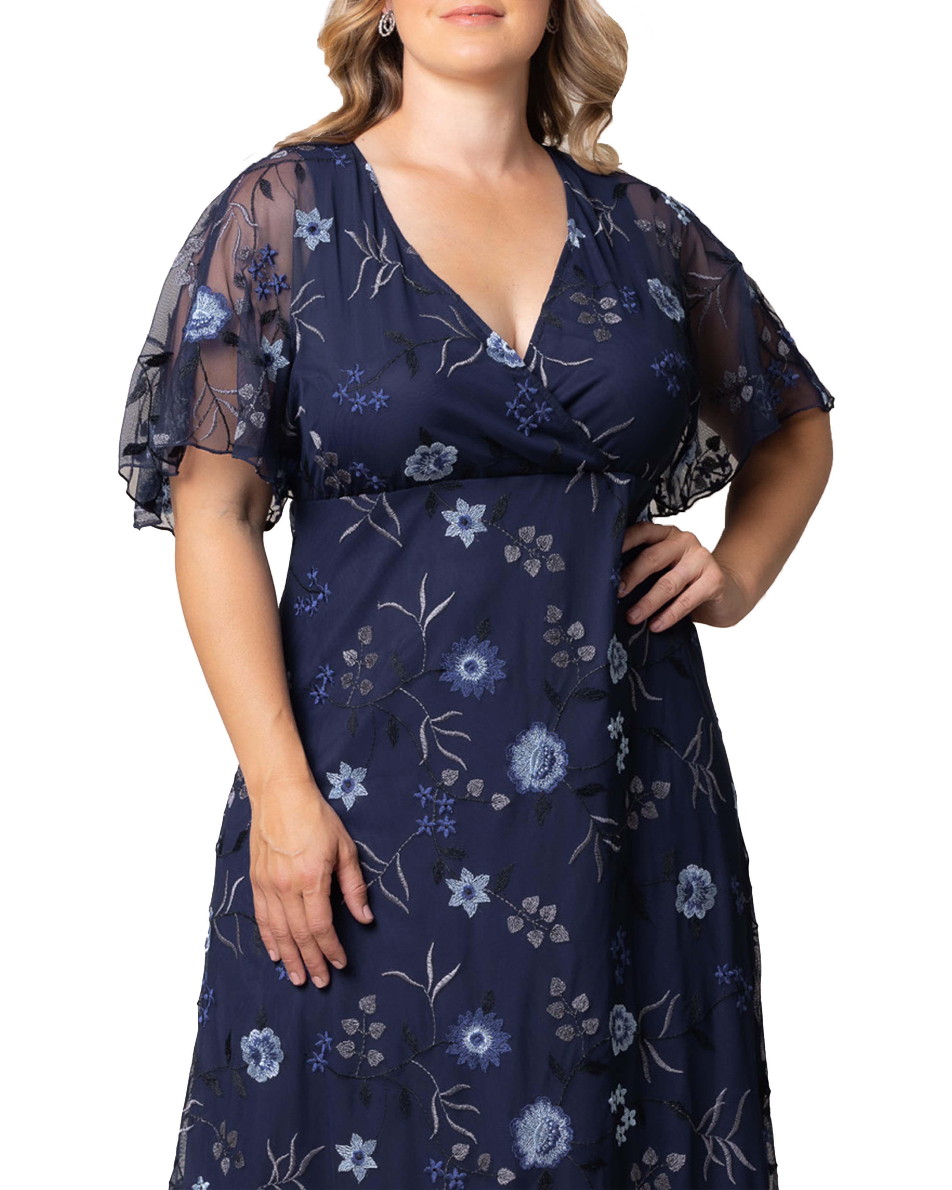 Embroidered Elegance Evening Gown, TWILIGHT BLOOMS / Navy, alternate image number 2