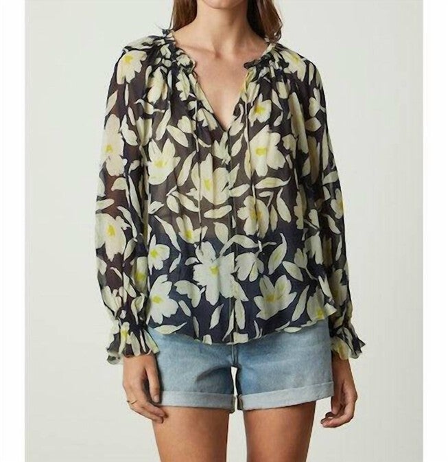 FLORAL PRINTED MILEY TOP IN LOTUS, Lotus / Yellow, hi-res image number 0