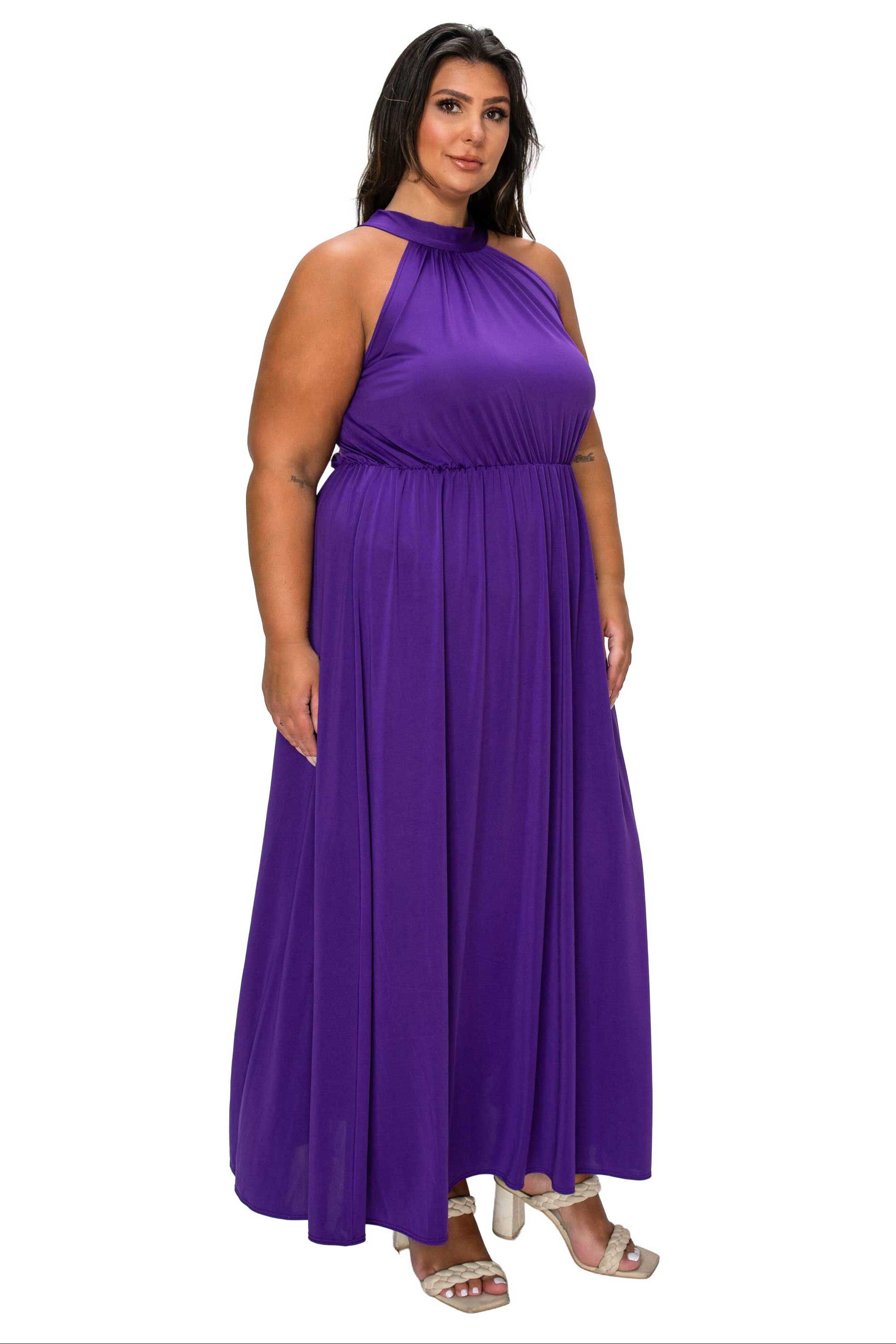 Cassia Halter Neck Dress, Purple / Purple, alternate image number 1