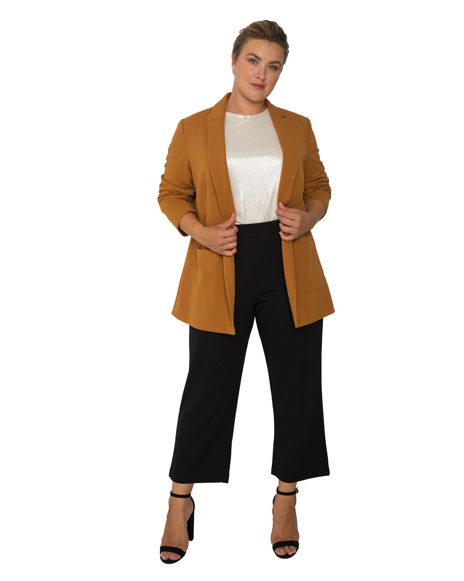 Plus Size Women&#39;s Burgundy Blazer Jacket, Dark Mustard / Mustard, alternate image number 1