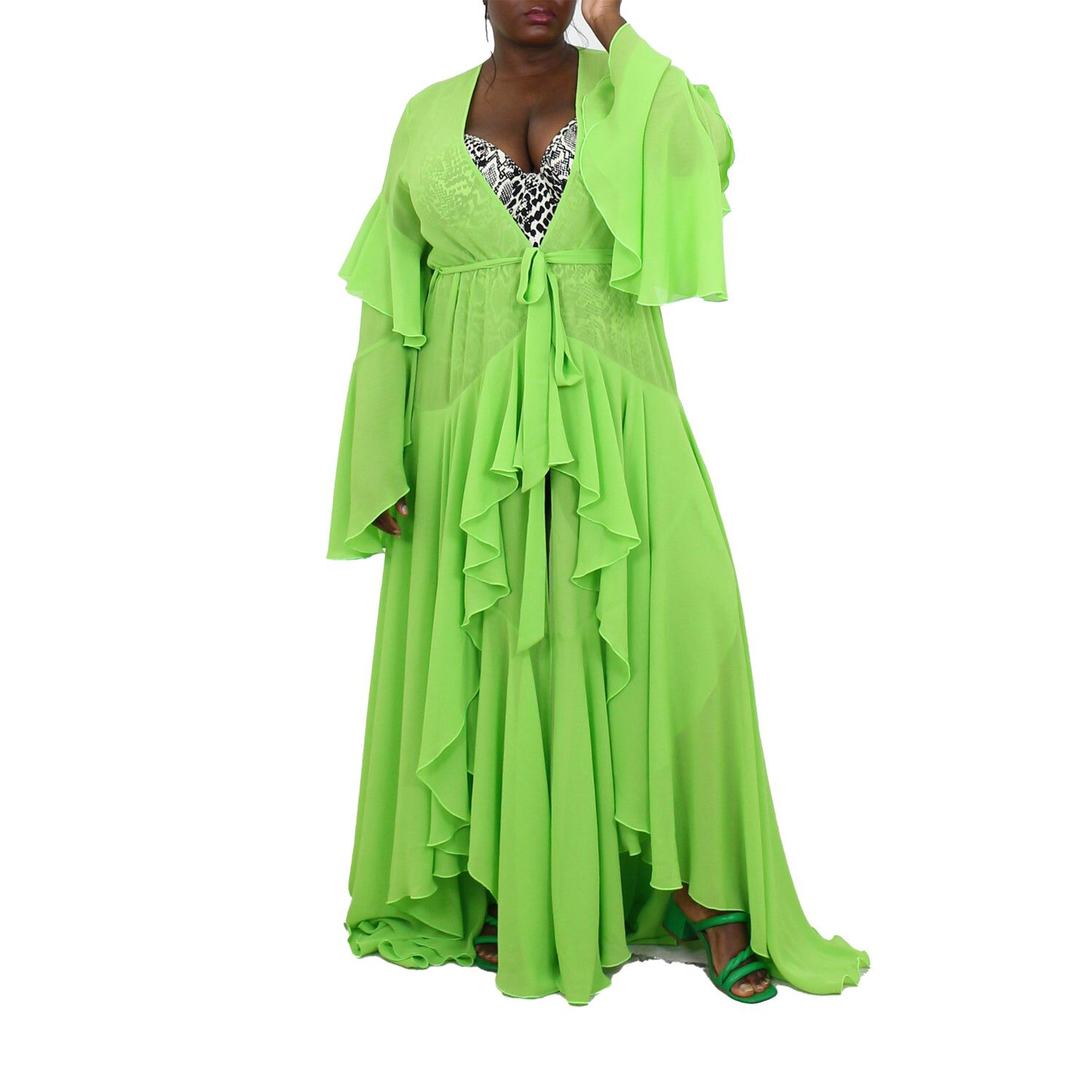 Korinne Deluxe Kaftan Neon Green, Neon Green / Light Green, alternate image number 1