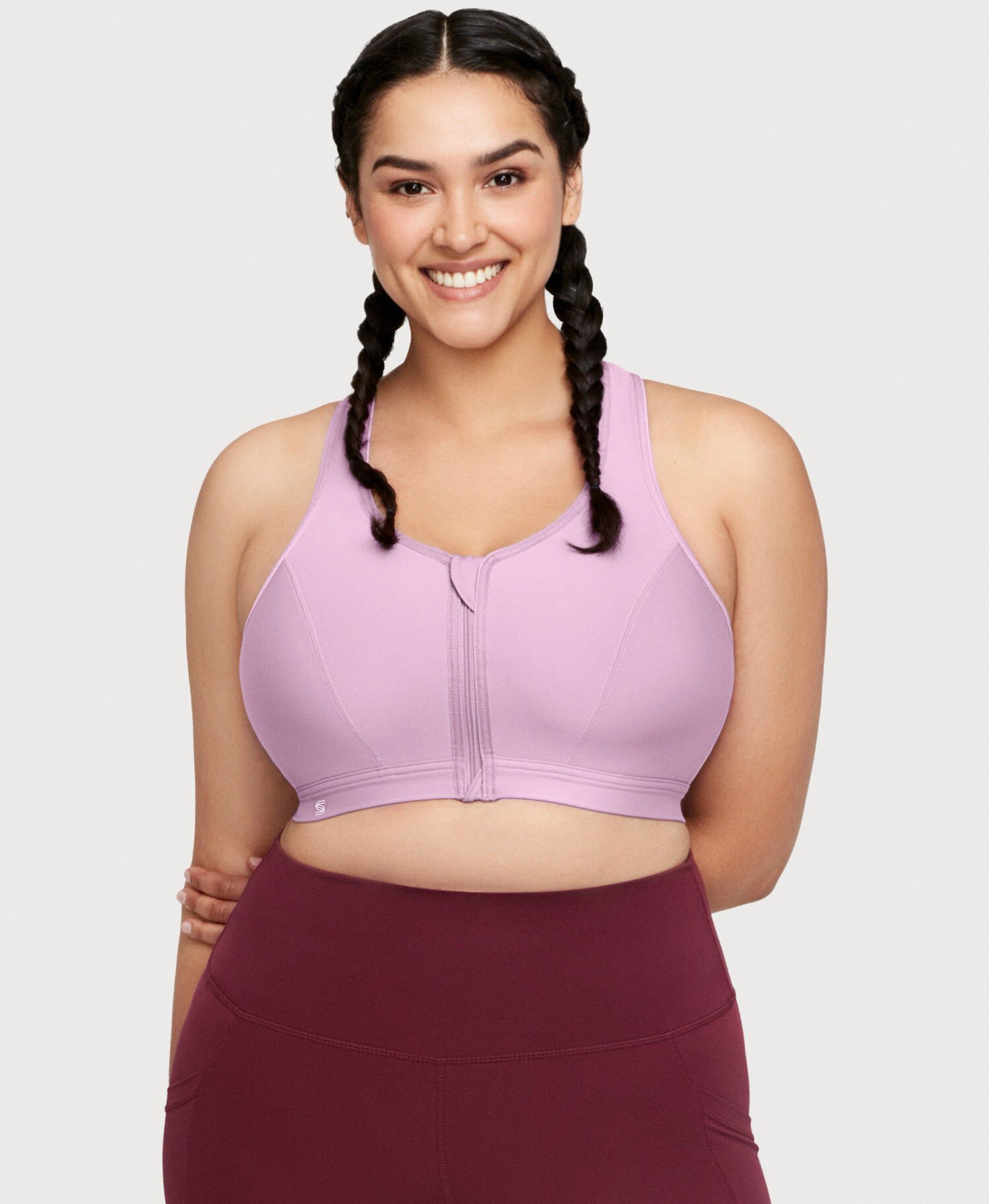 Zip Up Front-Closure Sports Bra, Lavender / Purple, alternate image number 2