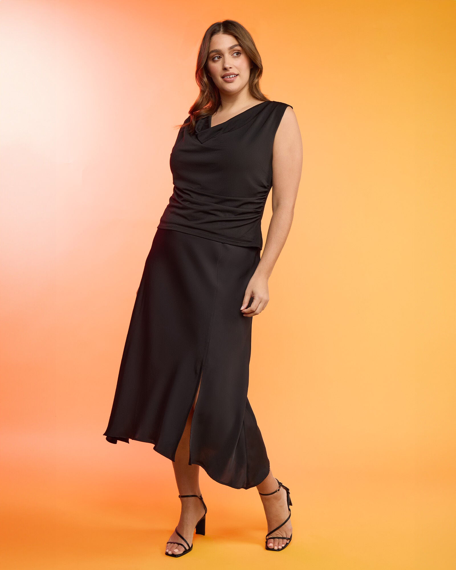 Urban Luxe Satin Midi Skirt, Black / Black, hi-res image number 0