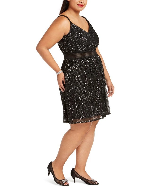 City Studios Women's Trendy Plus Size Juniors' Metallic Fit & Flare Dress Silver Size 22W, , alternate image number null
