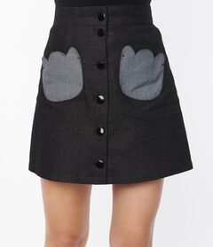 Smak Parlour Black Denim Tulip Patch Pocket Skirt