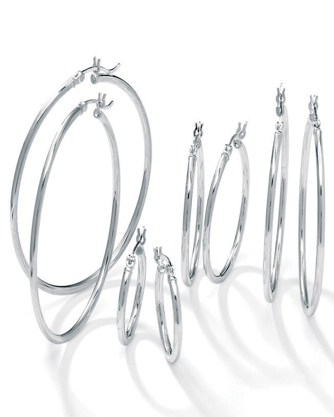 Polished .925 Sterling Silver Hoop Earrings 4-Pair Set (21mm, 31mm, 41mm, 48mm), White / White, hi-res image number 0