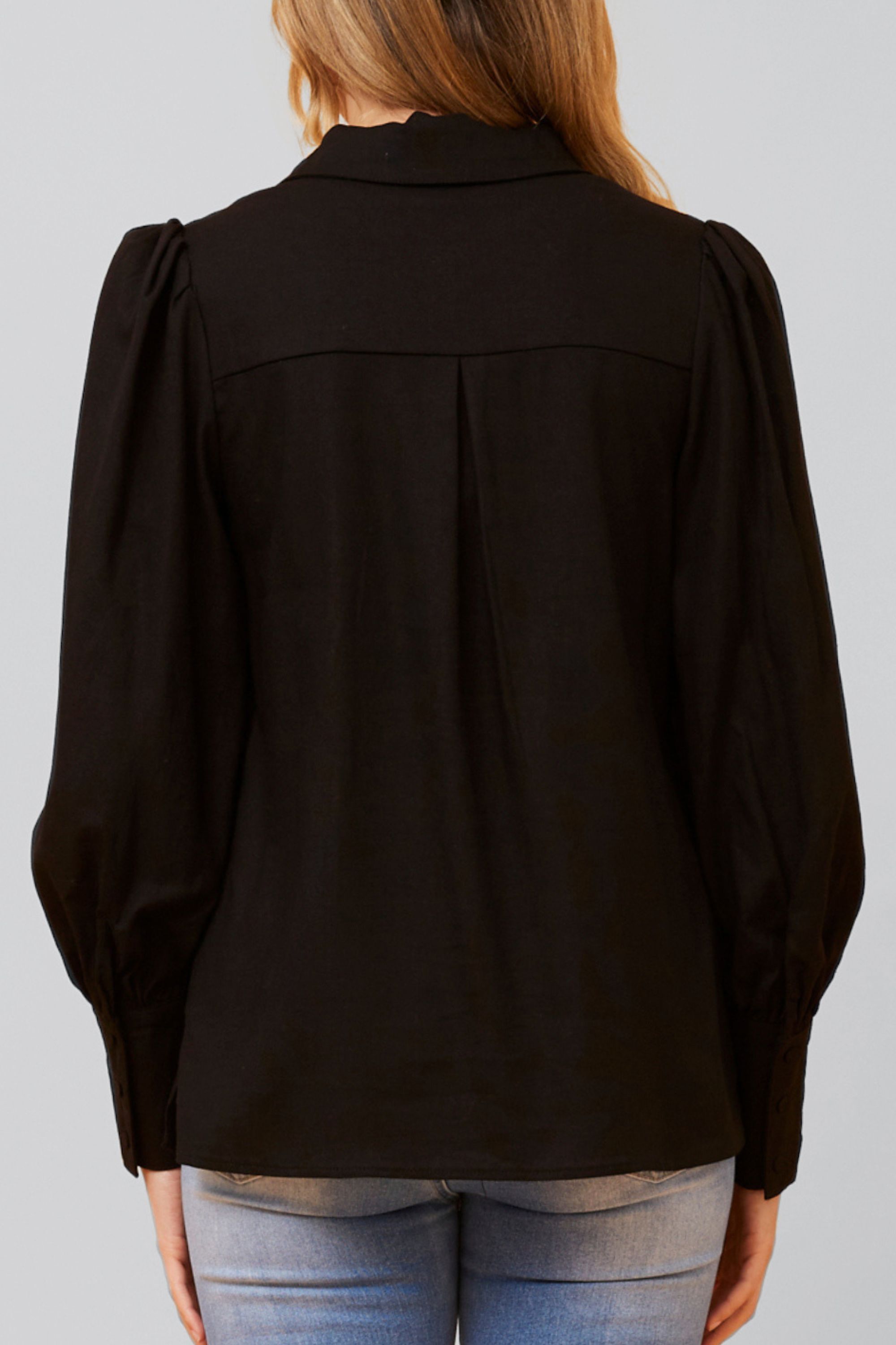 Maxine Shirt Fitted Long Puffy Sleeves Solid, Black / Black, alternate image number 2