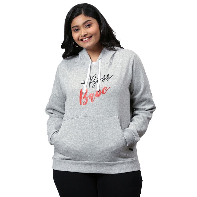 Grey "Boss Babe" Text Printed Sweatshirt, Light Grey / Light Grey, hi-res image number 0