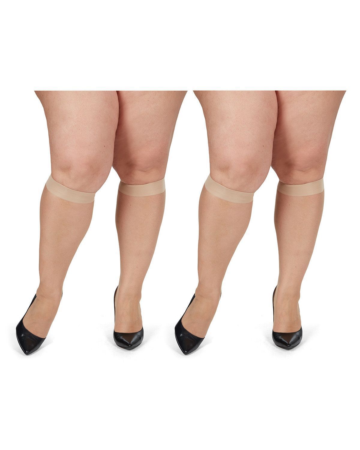 Silky Sheer Plus Size Curvy Knee High Stockings 2 Pack, City Beige / Beige, alternate image number 1