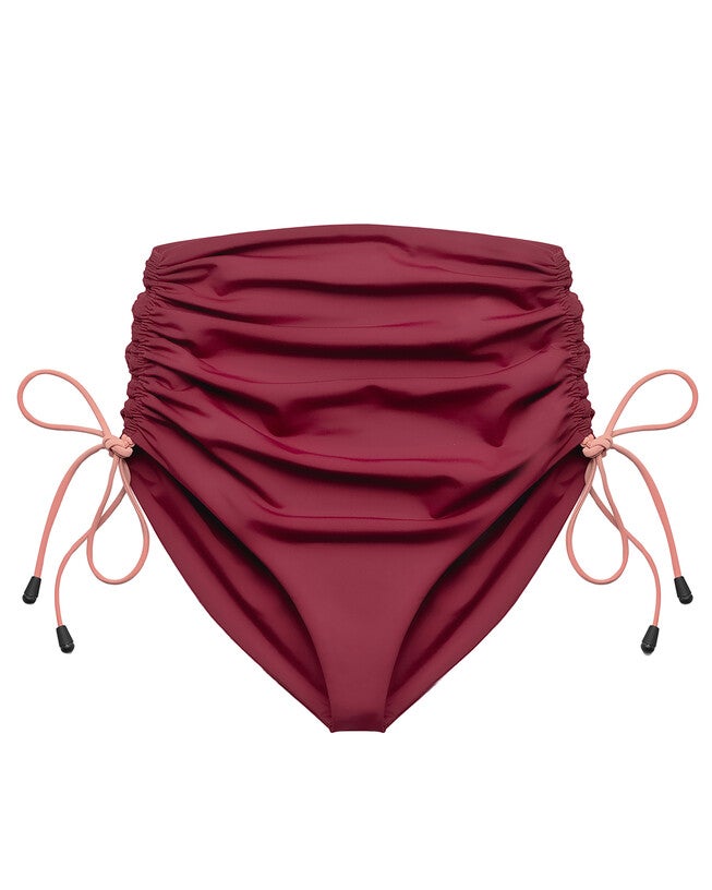 Ruched High Waisted Bikini Bottoms, Burgundy / Burgundy, alternate image number null
