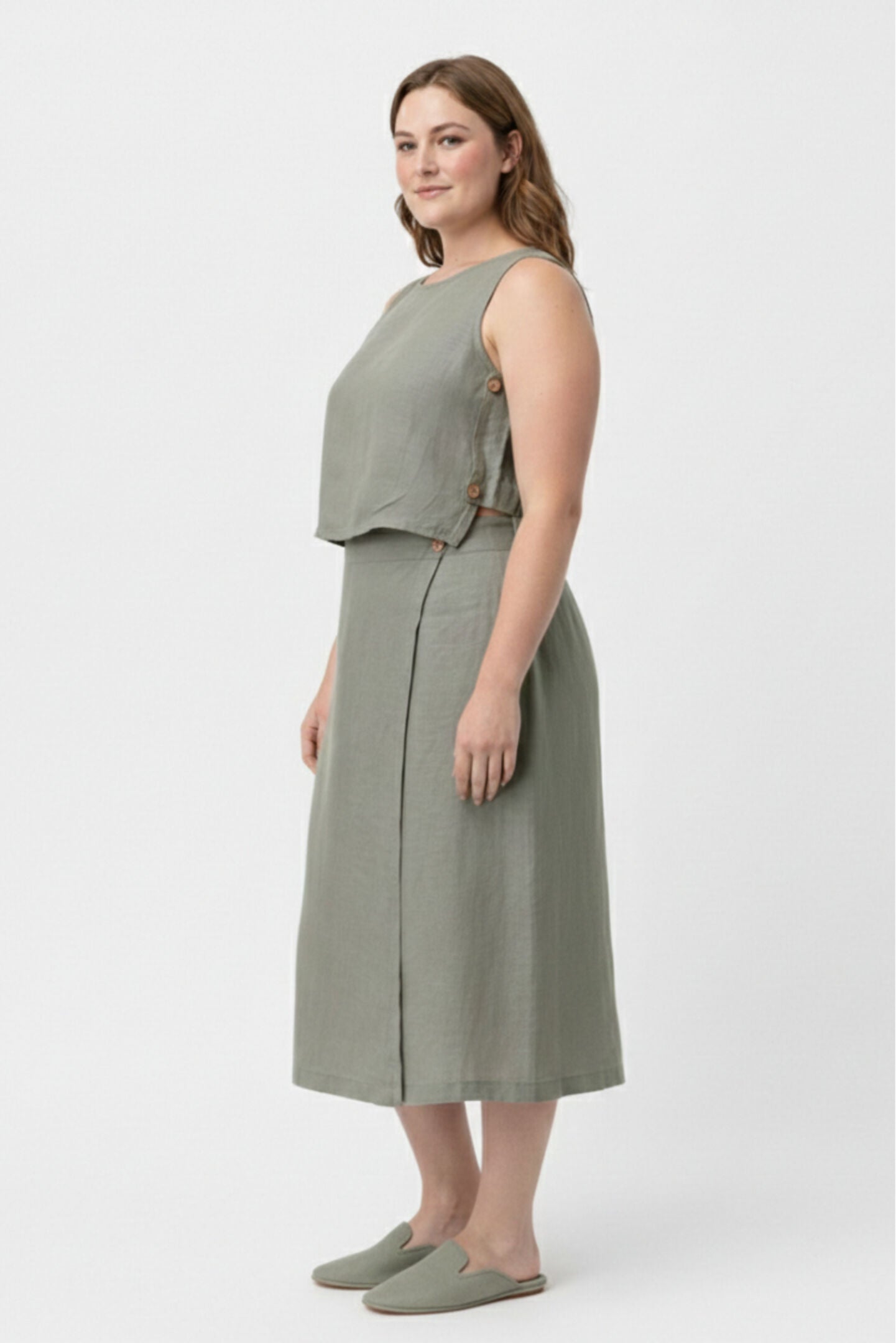 Overlap Midi Skirt, Hemp Dark Green / Light Green, alternate image number 4