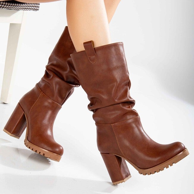 ANAIS - COGNAC BROWN SLOUCH PLATFORM BOOTS, BROWN / Brown, alternate image number 2
