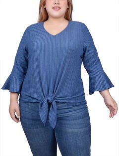 3/4 Bell Sleeve Textured Knit Top