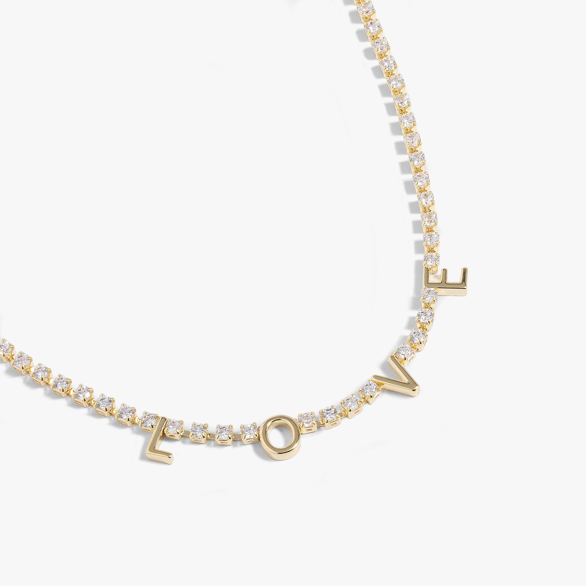 &quot;Love&quot; Crystal Tennis Necklace, Gold / Gold, alternate image number 1