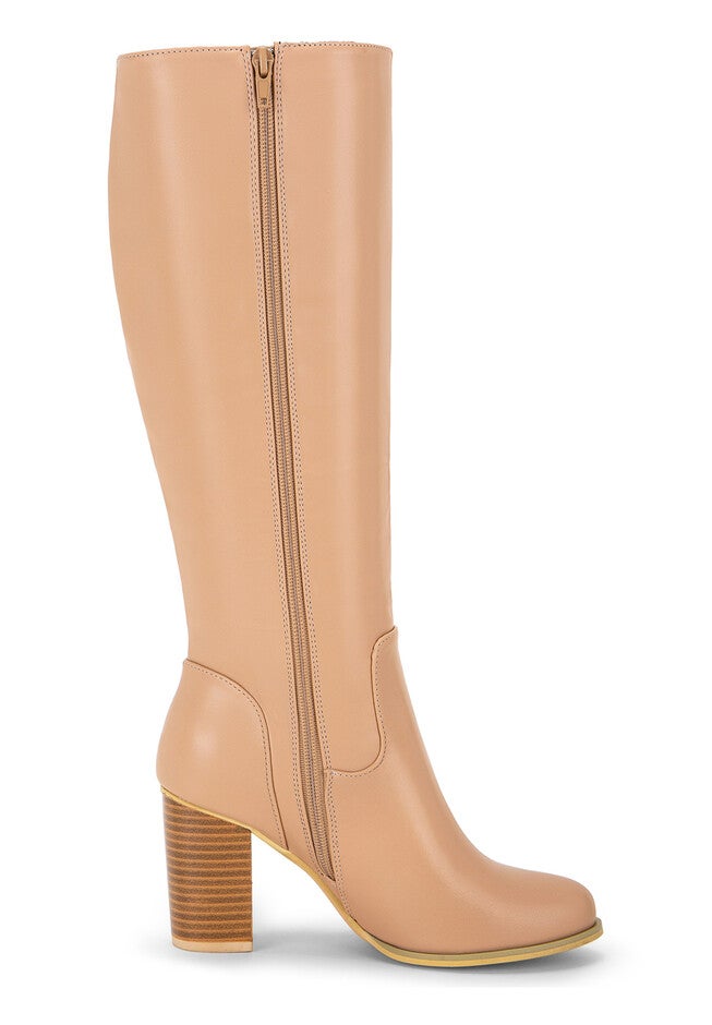 Round Toe Stacked Block Heels Knee High Boots, Nude / Peach, alternate image number 3