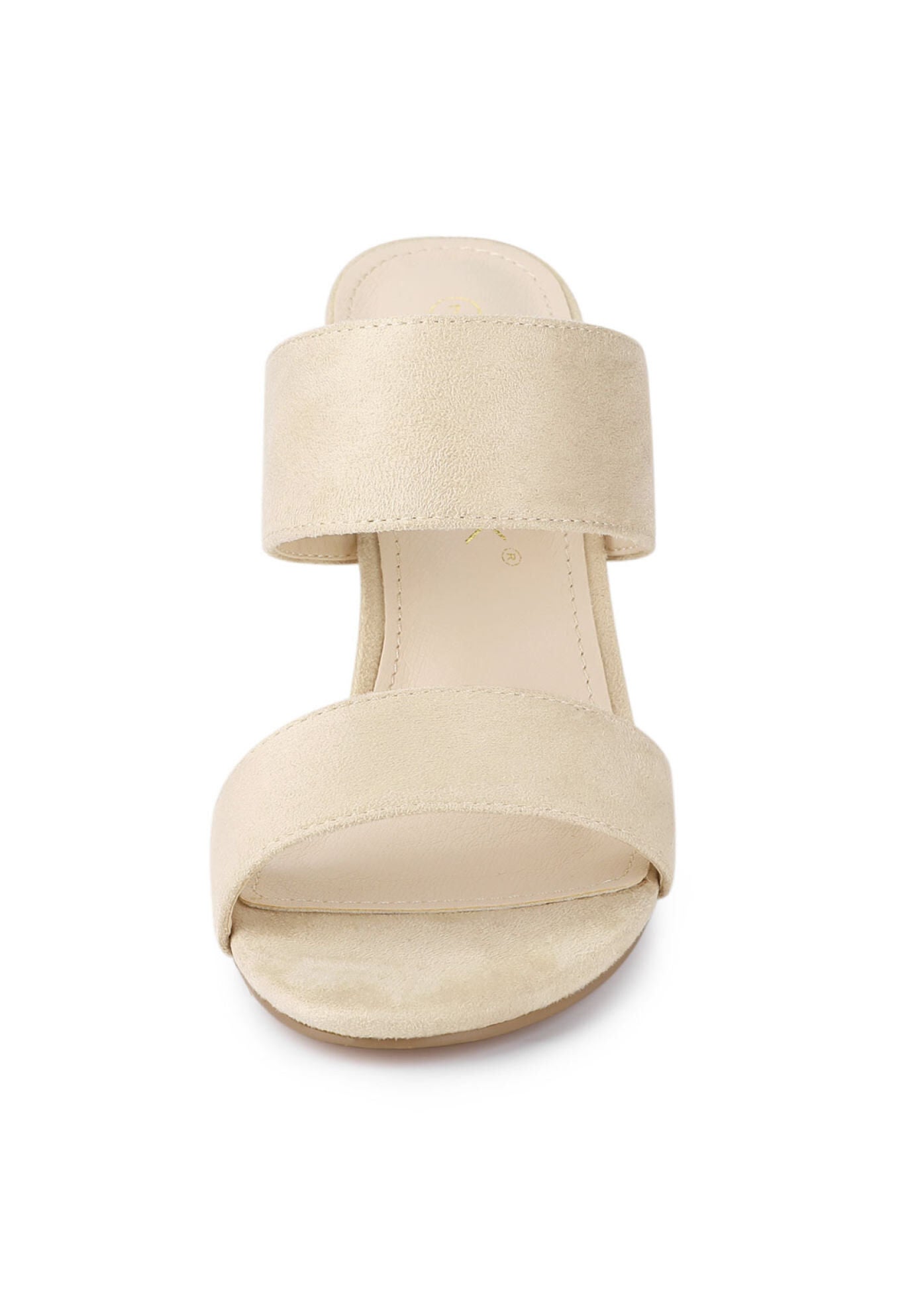 Opened Toe Block Heeled Slide Sandals, Beige / Beige, alternate image number 2