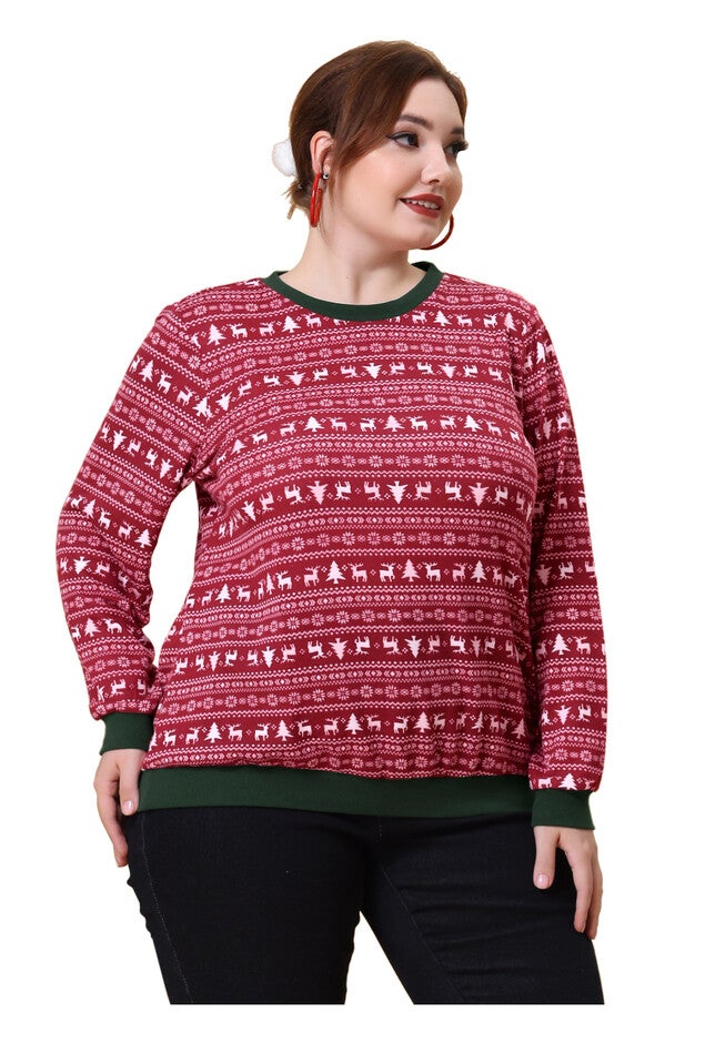 Long Sleeve Contrast Color Knit Pullover Top, Red / Red, hi-res image number 0