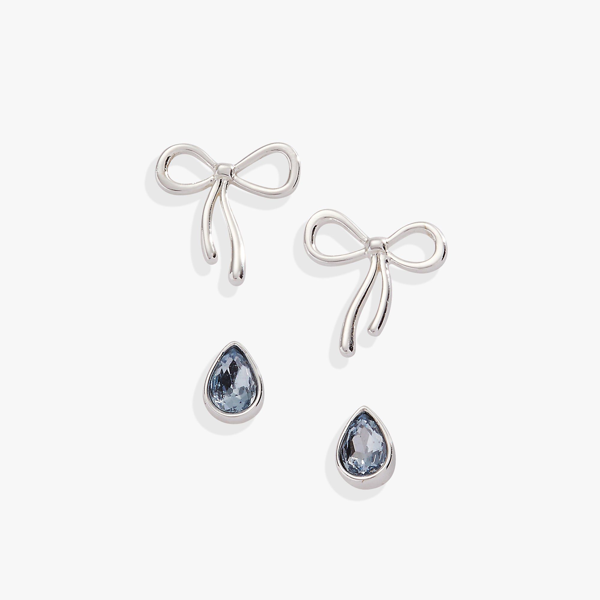 Bow & Teardrop Stud Earring Set, Silver / Silver, hi-res image number 0