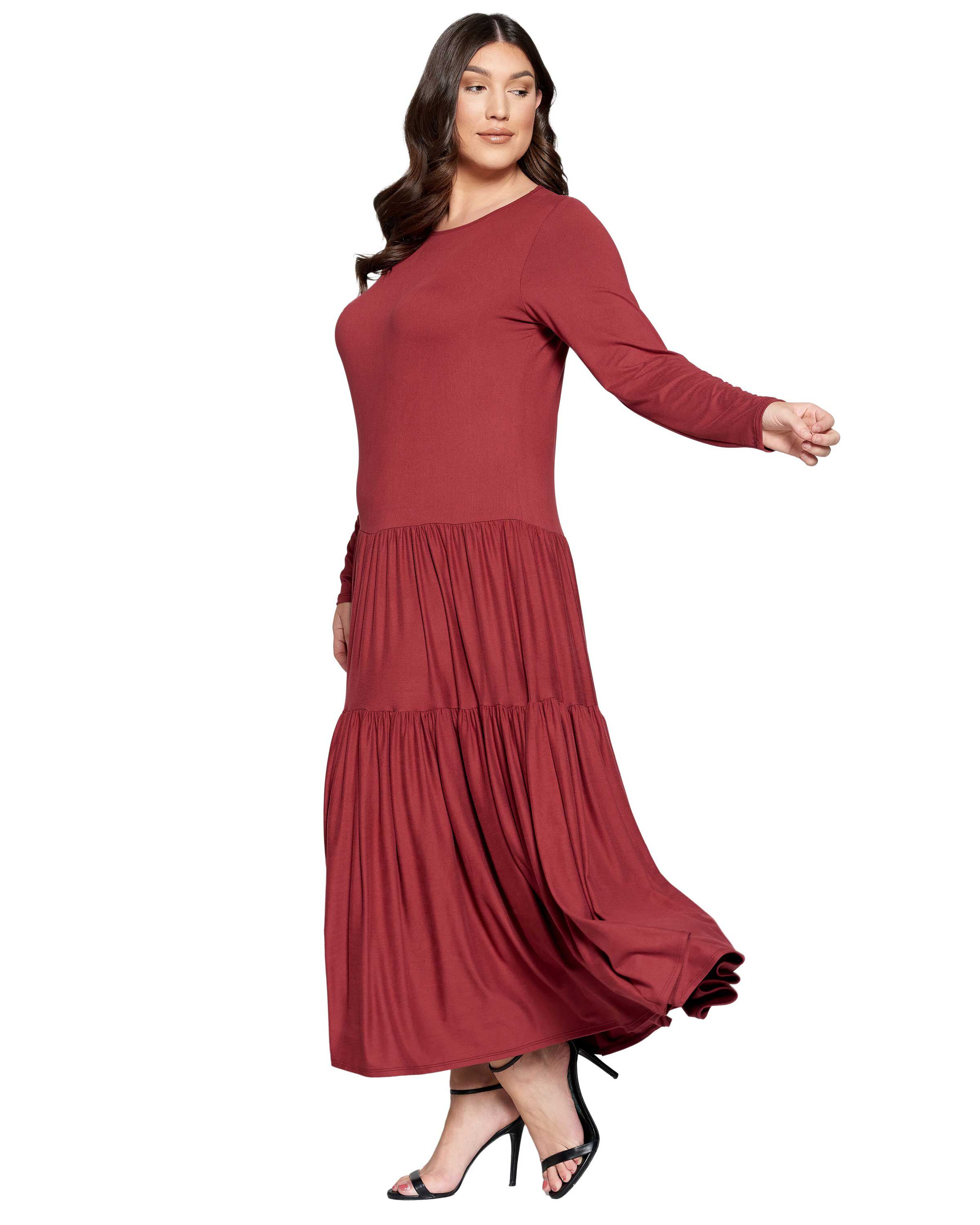 Tiered Maxi Dress, Marsala / Red, alternate image number 1