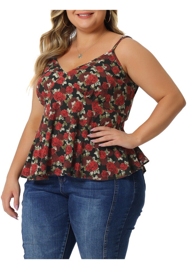 Casual Cami Spaghetti Strap V Neck Sleeveless Top, Red / Red, alternate image number 2