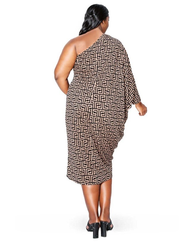 PERSEPHONE ASYMMETRICAL MIDI DRESS, Black Stone / Beige, alternate image number 2