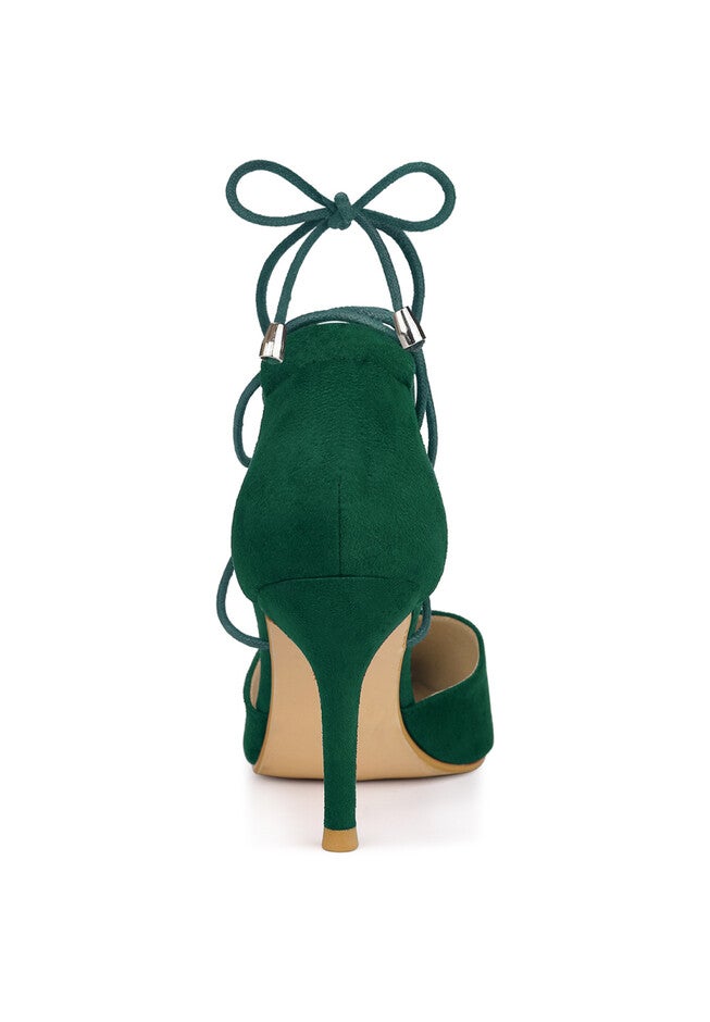 Pointed Toe Lace Up Stiletto Heels Dress Pumps, Green / Hunter Green, alternate image number 2
