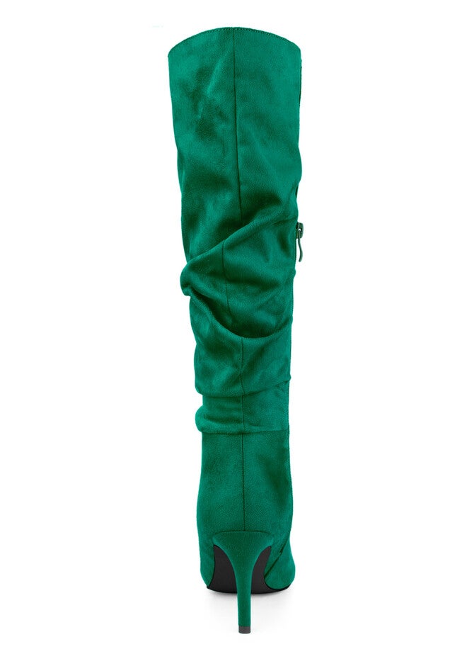 Slouch Pointed Toe Stiletto Heel Knee High Boots, Green / Forest Green, alternate image number 2