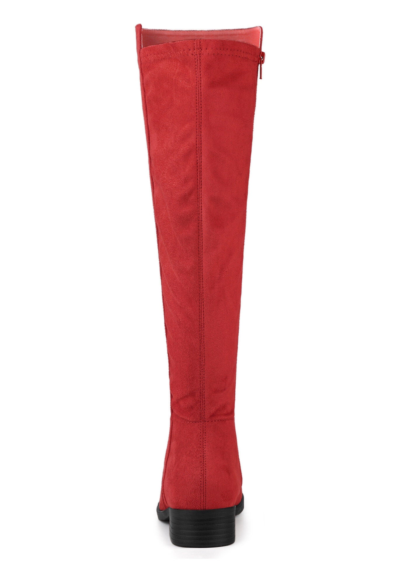 Side Zipper Chunky Heels Knee High Boots, Red / Red, alternate image number 1