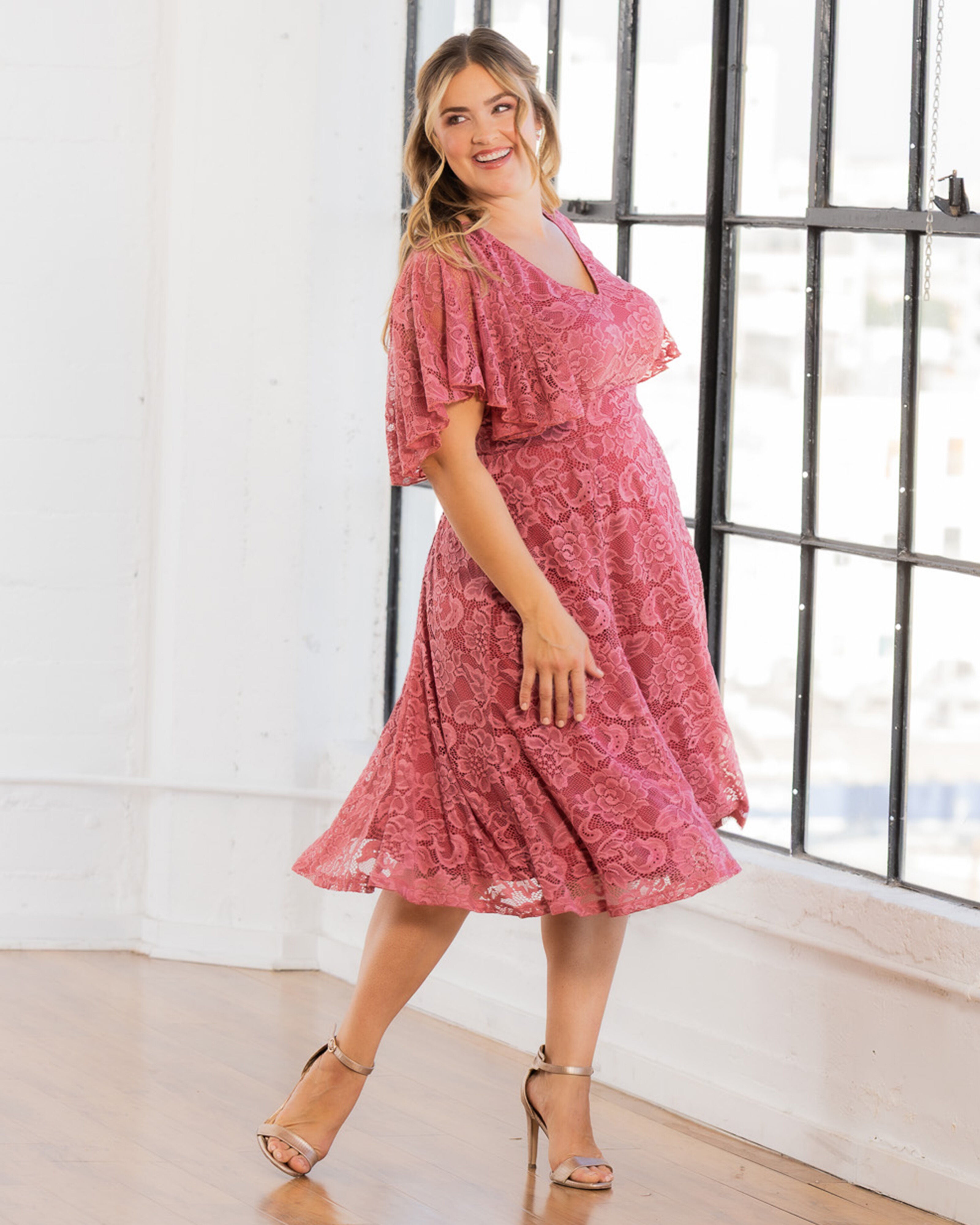 Camille Lace Cocktail Dress, ROSE PINK / Pink, alternate image number 4