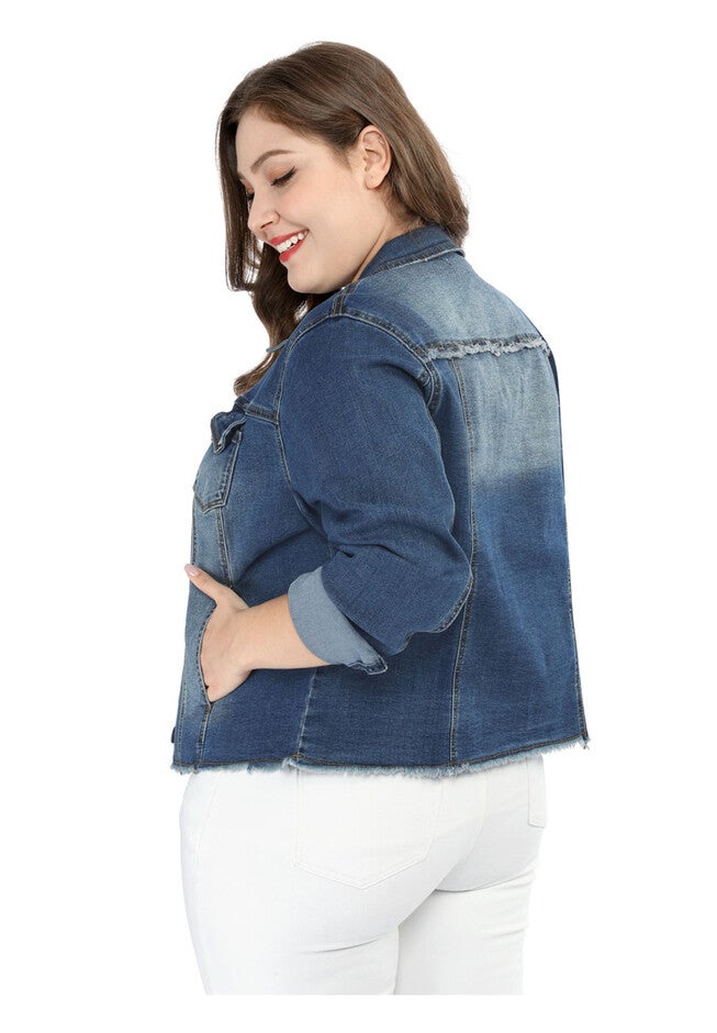 WASHED FRONT FRAYED DENIM JACKET, Blue / Royal Blue, alternate image number 3