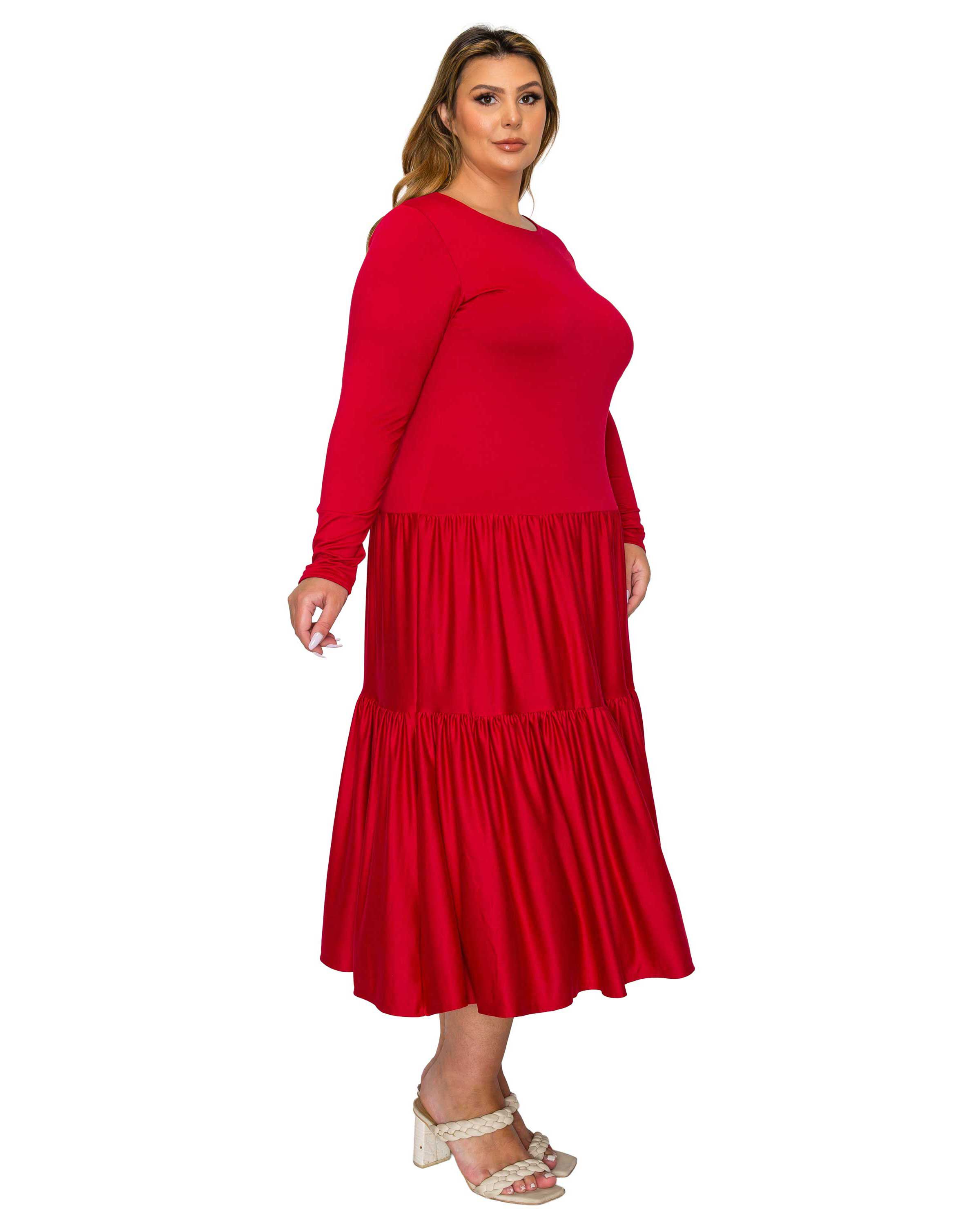 Eliana Tiered Midi Dress, Ruby / Red, alternate image number 1