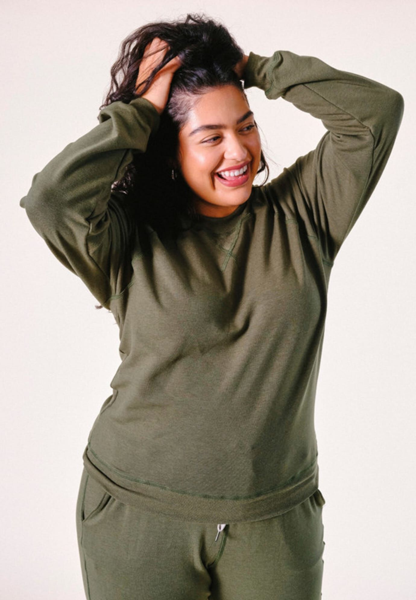 Plus Agnes Raglan Organic Cotton + Tencel Sweatshirt, Moss / Olive Green, alternate image number 2