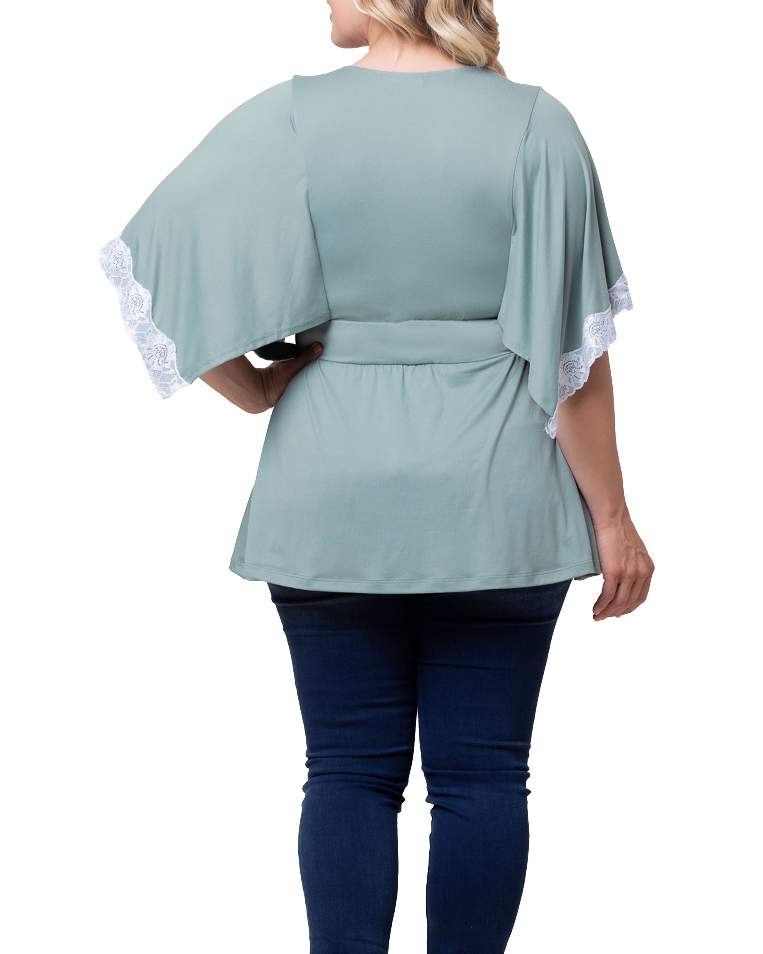 Sarah Lace Trim V-Neck Top, THYME / Sage Green, alternate image number 1