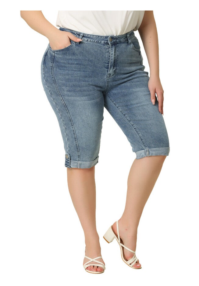 MID-RISE CURVY STRETCH SKINNY JEANS DENIM CAPRIS, Gray Blue / Dusty Blue, alternate image number 2