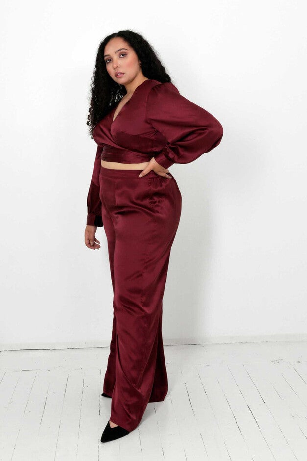 Isa and Dora Wrap Top And Pants Two Piece Set, Roobios / Burgundy, alternate image number null