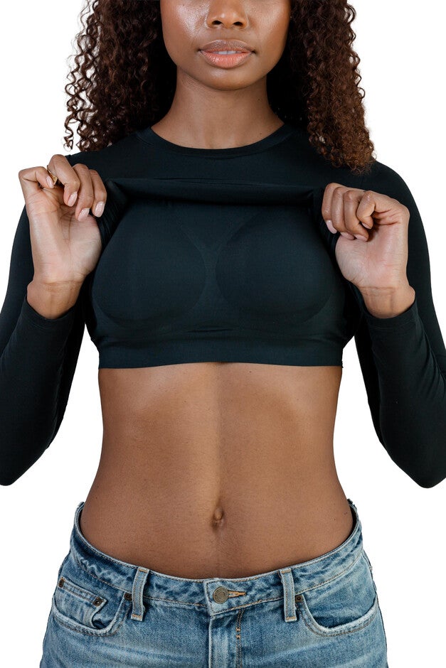 Everyday Elevated Long-Sleeve Brami with Built-In Bra, Black Onyx / Black, alternate image number null