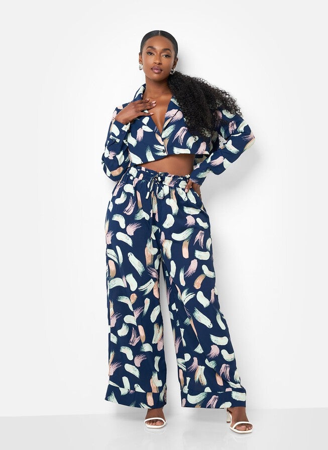 NINA PLUNGE PRINTED TOP - NAVY, Blue / Royal Blue, alternate image number null