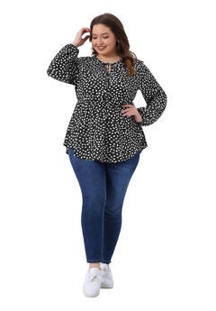 Polka Dots Tie Front Neck Flowy Peplum Blouse